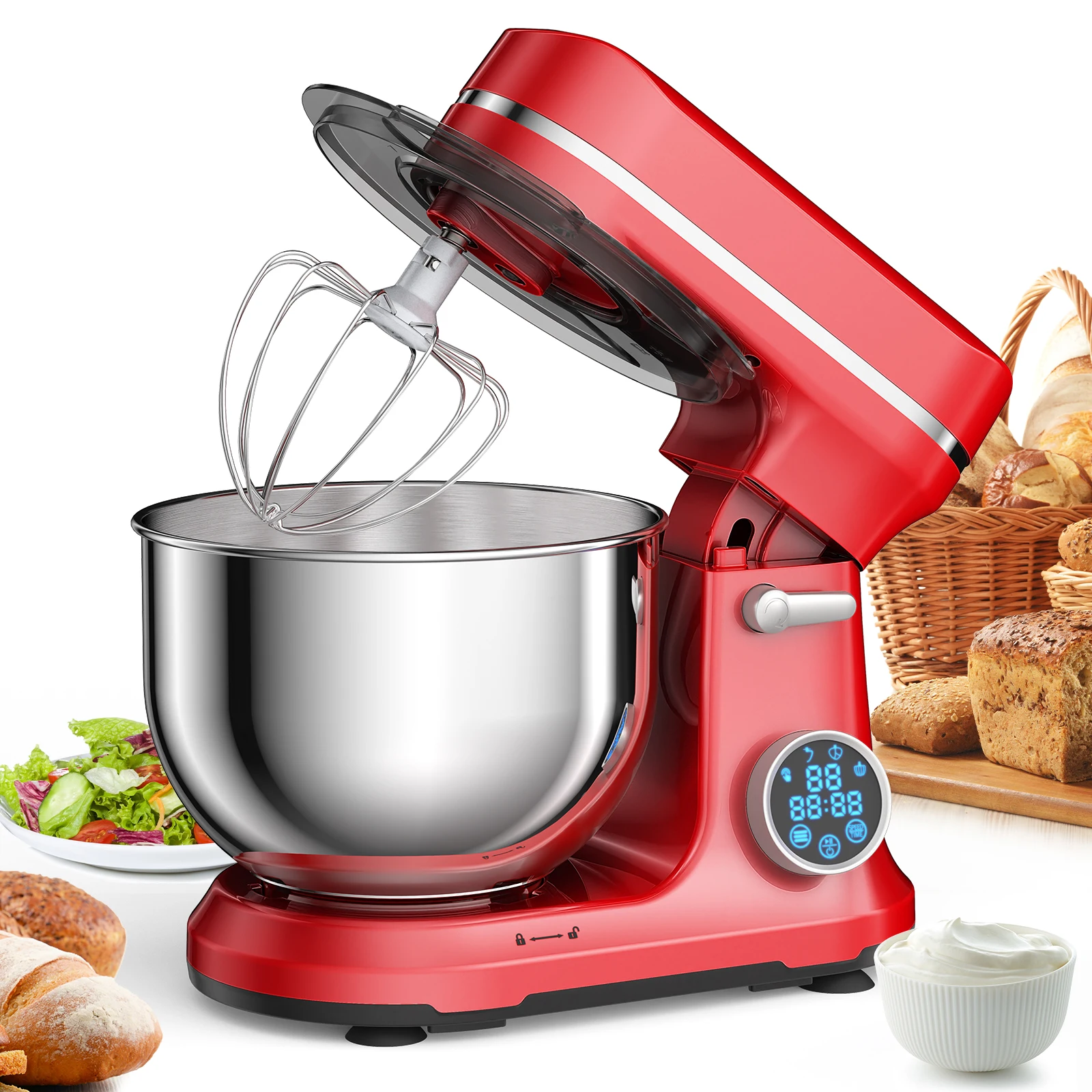 BioloMix Kitchen Food Stand Mixer, 1200W 11-Speeds DC Motor, Digital OLED Screen, Electric Food Mixer with Dough Hook, Whisk - Image 2